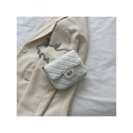 Soft PU Pure Color Rhombus Lattice Chain Bags