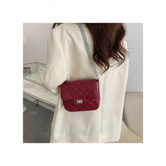 Soft PU Pure Color Rhombus Lattice Chain Bags