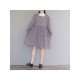  2022 Fall Square Collar Plaid Long Sleeve Dress