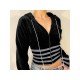 Striped Patchwork Velvet Hooded Coats For Women