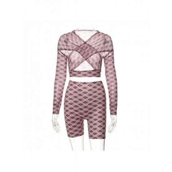 Geometric Print Hollow Out Short And Cropped Top Sets