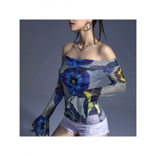 Flower Pattern Off The Shoulder Ladies Tops