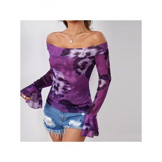 Flower Pattern Off The Shoulder Ladies Tops