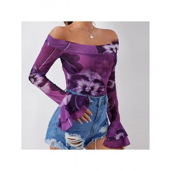 Flower Pattern Off The Shoulder Ladies Tops