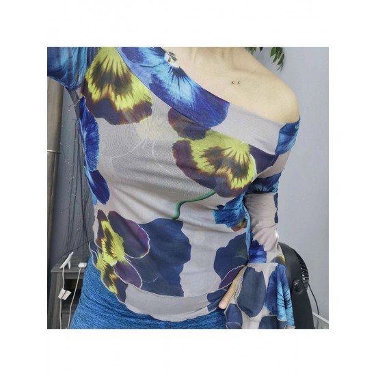 Flower Pattern Off The Shoulder Ladies Tops