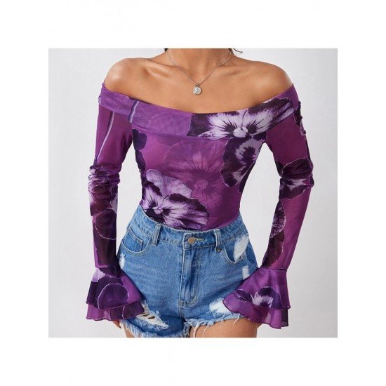 Flower Pattern Off The Shoulder Ladies Tops