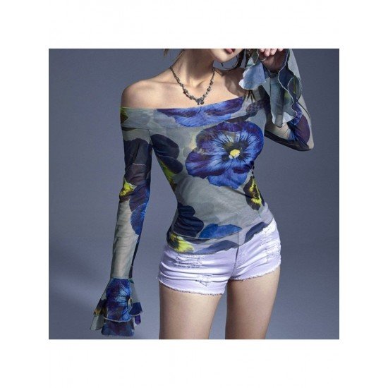 Flower Pattern Off The Shoulder Ladies Tops