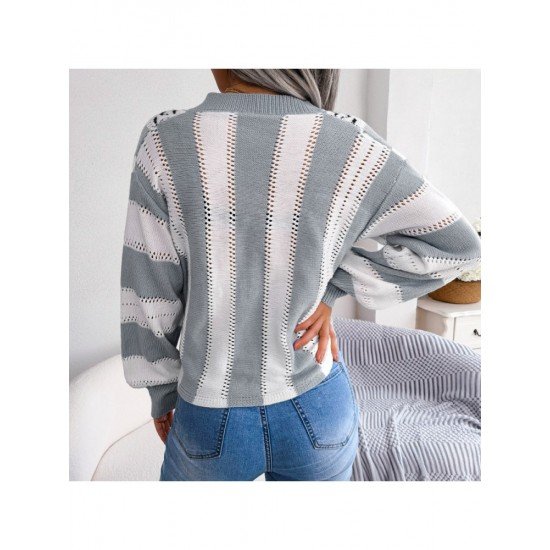 Women Lantern Sleeve V-Neck Sweater