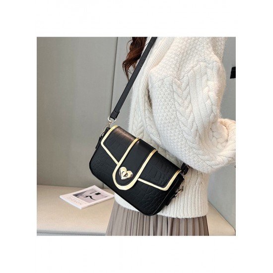 Stone Pattern Heart Twist Lock Shoulder Bags