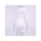  Sexy White Halter Gauze Ruched Long Sleeve Dress