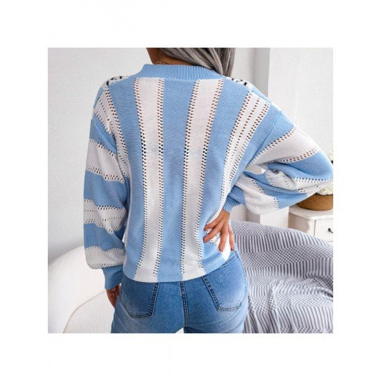 Women Lantern Sleeve V-Neck Sweater