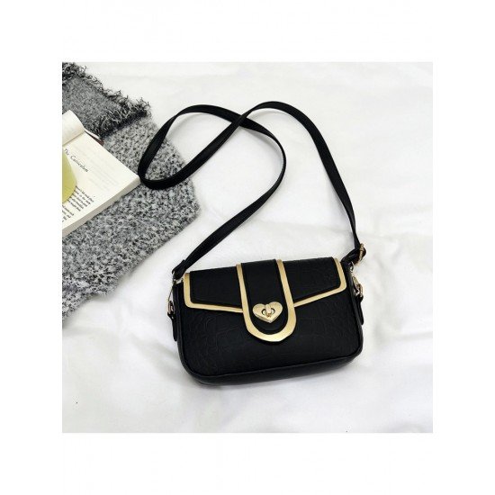 Stone Pattern Heart Twist Lock Shoulder Bags