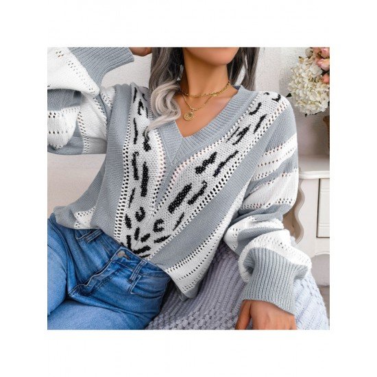 Women Lantern Sleeve V-Neck Sweater