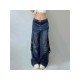 Designer Patchwork Loose Straight Leg Blue Ladies Jeans