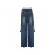 Designer Patchwork Loose Straight Leg Blue Ladies Jeans