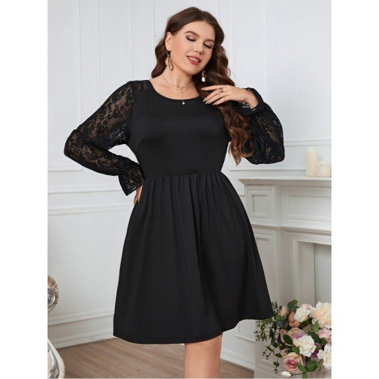 Puff Sleeve Black Plus Size Dresses For Women