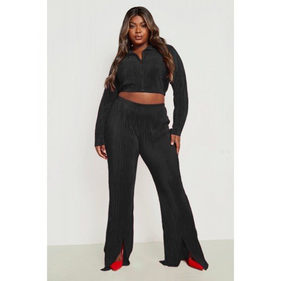 Cropped Top And Slit Hem Trouser Sets For Women