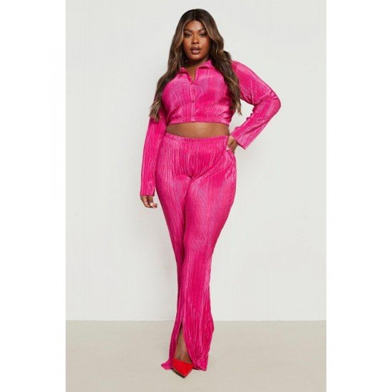 Cropped Top And Slit Hem Trouser Sets For Women