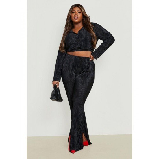 Cropped Top And Slit Hem Trouser Sets For Women