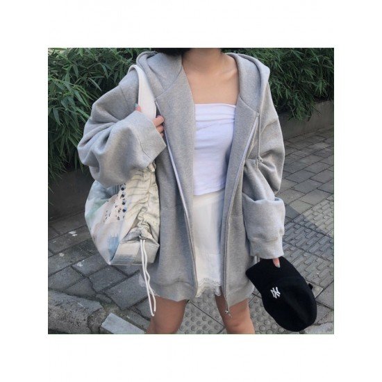  Pure Color Hooded Casual Loose Coats