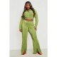 Cropped Top And Slit Hem Trouser Sets For Women