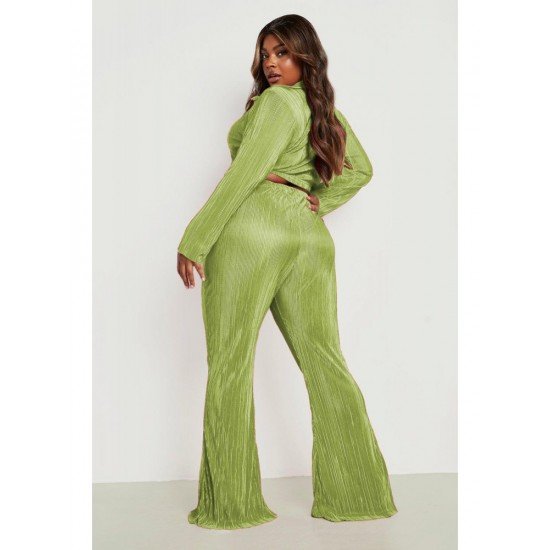 Cropped Top And Slit Hem Trouser Sets For Women