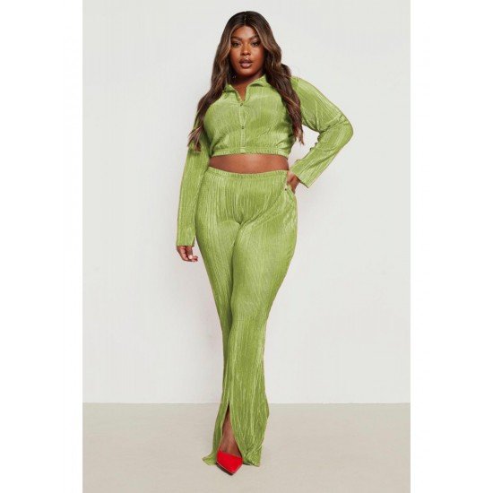 Cropped Top And Slit Hem Trouser Sets For Women