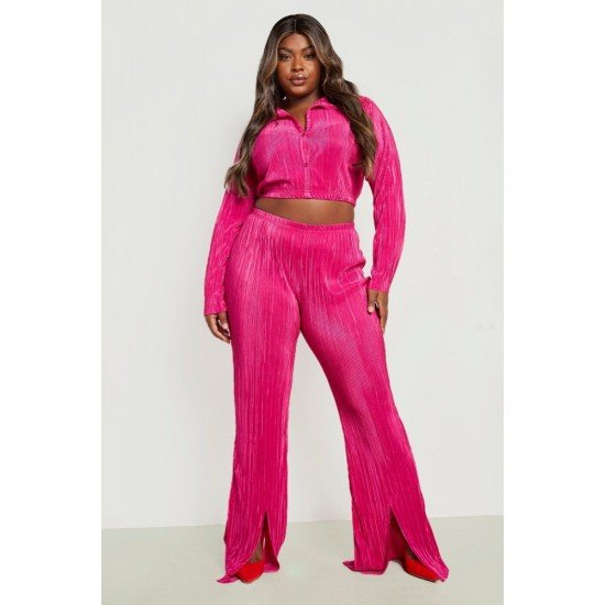 Cropped Top And Slit Hem Trouser Sets For Women