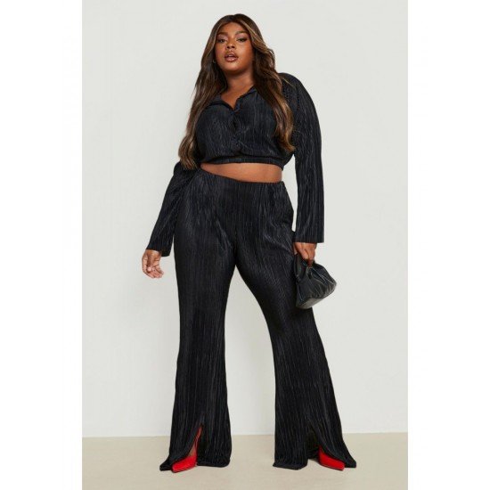 Cropped Top And Slit Hem Trouser Sets For Women