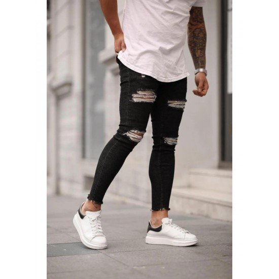  Fashion Pure Color Ripped Men's Denim Jeans