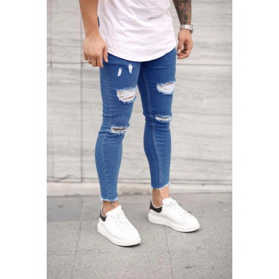  Fashion Pure Color Ripped Men's Denim Jeans