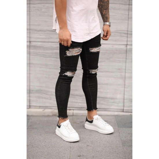  Fashion Pure Color Ripped Men's Denim Jeans