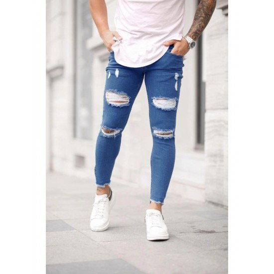  Fashion Pure Color Ripped Men's Denim Jeans