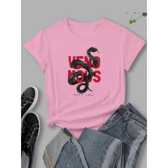 3D Snake Letter Printed Summer White T Shirts