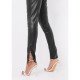  PU Leather Skinny Pure Color Split Hem Pants