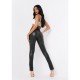  PU Leather Skinny Pure Color Split Hem Pants