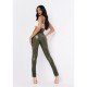  PU Leather Skinny Pure Color Split Hem Pants