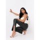  PU Leather Skinny Pure Color Split Hem Pants