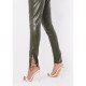  PU Leather Skinny Pure Color Split Hem Pants