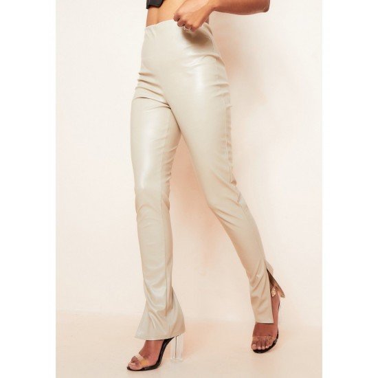  PU Leather Skinny Pure Color Split Hem Pants