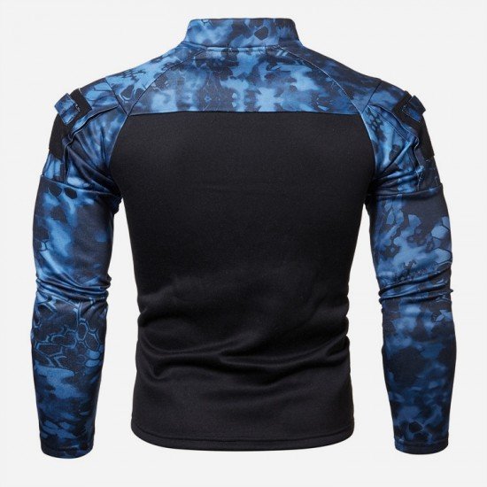 Stand Collar Camouflage Patchwork Men Tops