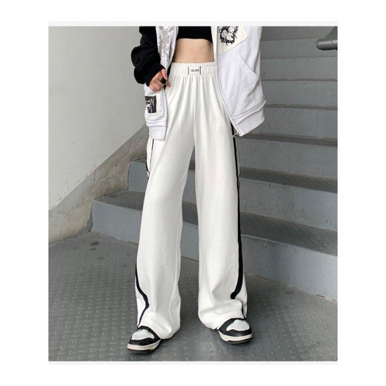 Casual White Wide Leg Elastic Waist Women Pants