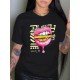 Women Lip Graphic Crew Neck T Shirts