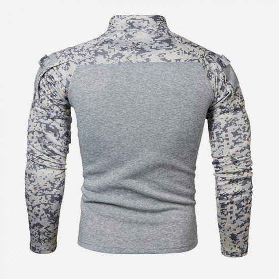 Stand Collar Camouflage Patchwork Men Tops