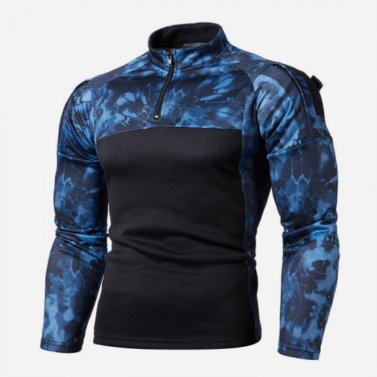 Stand Collar Camouflage Patchwork Men Tops