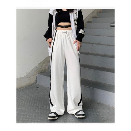 Casual White Wide Leg Elastic Waist Women Pants