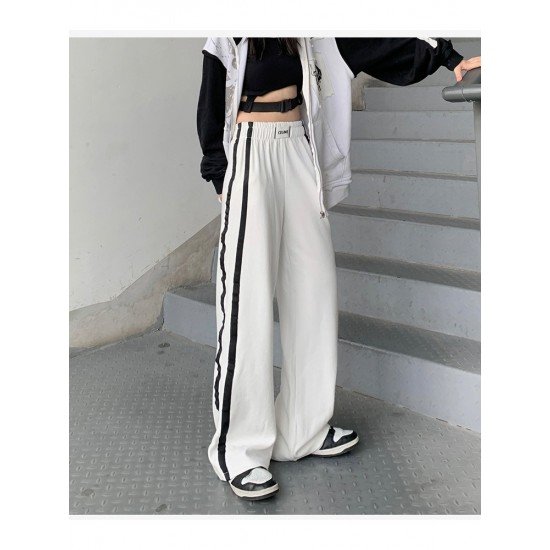 Casual White Wide Leg Elastic Waist Women Pants