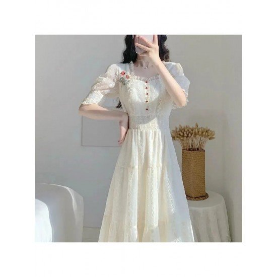  French Lace Embroidered Women's Long Sleeve Dress