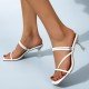  PU Square Toe Pure Color Women's Heel Sandals