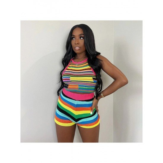 Striped Sleeveless Matching 2 Piece Short Sets